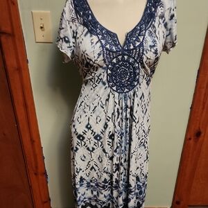 Style & Co. Blue and White Geometric Dress